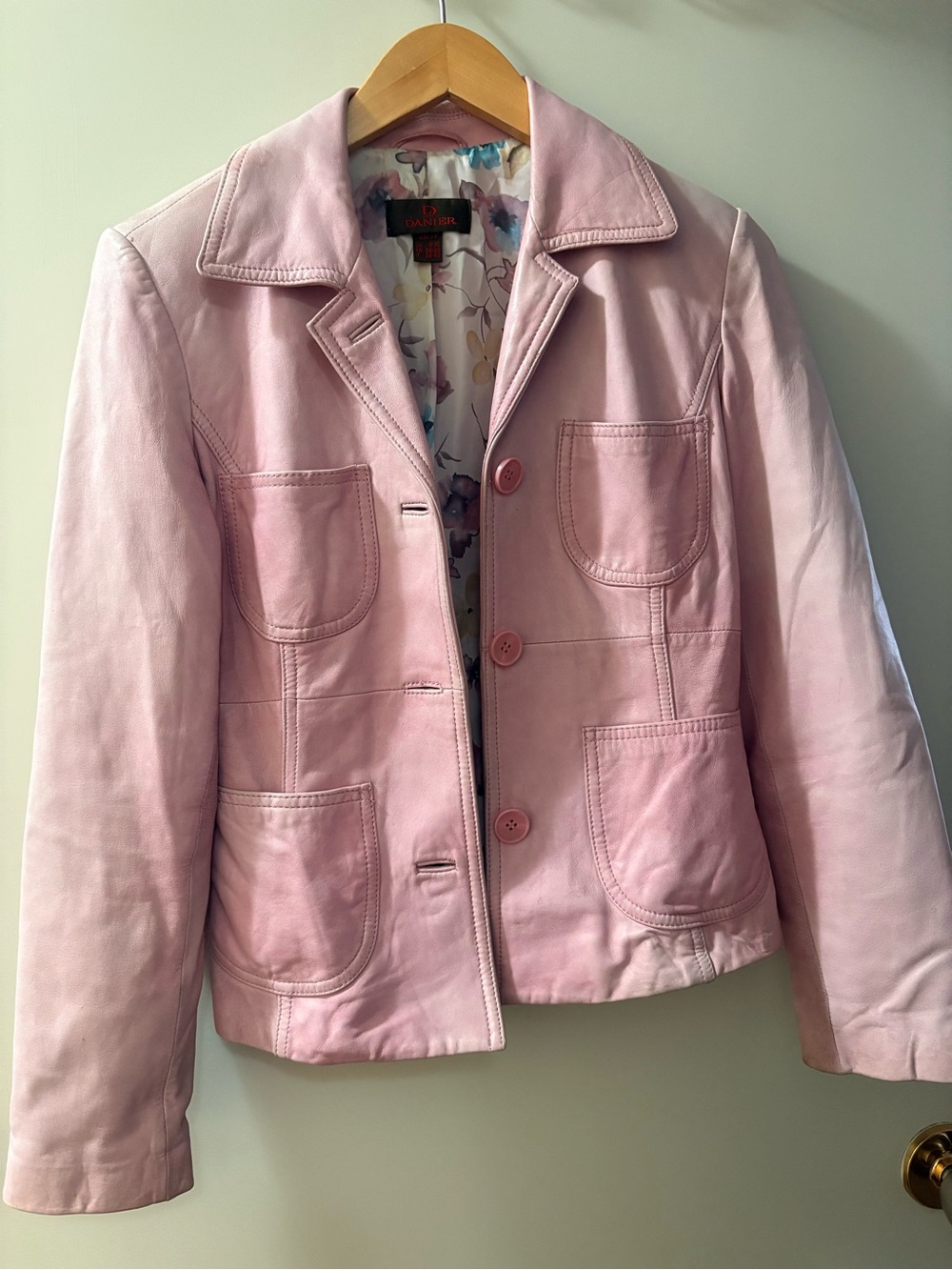Pink Danier Leather Button-Front Jacket
